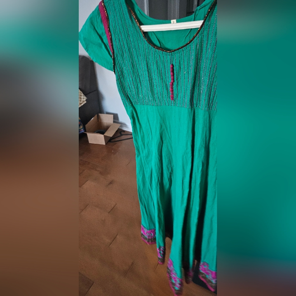 Green and Purple Embroidered Dress